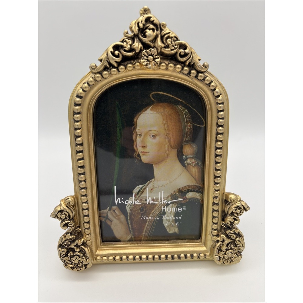 Nicole Miller Picture Frame Photo Gold Tone Ornate Baroque Regency Thailand 4"x6